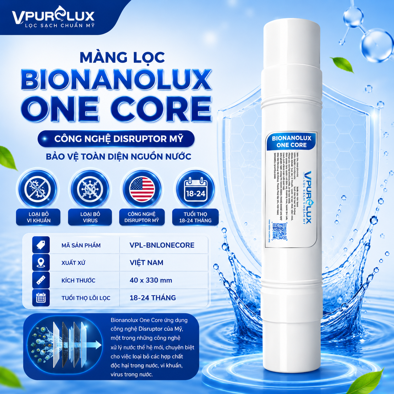 Lõi lọc nước Bionanolux Onecore Vpurelux - Ảnh 4