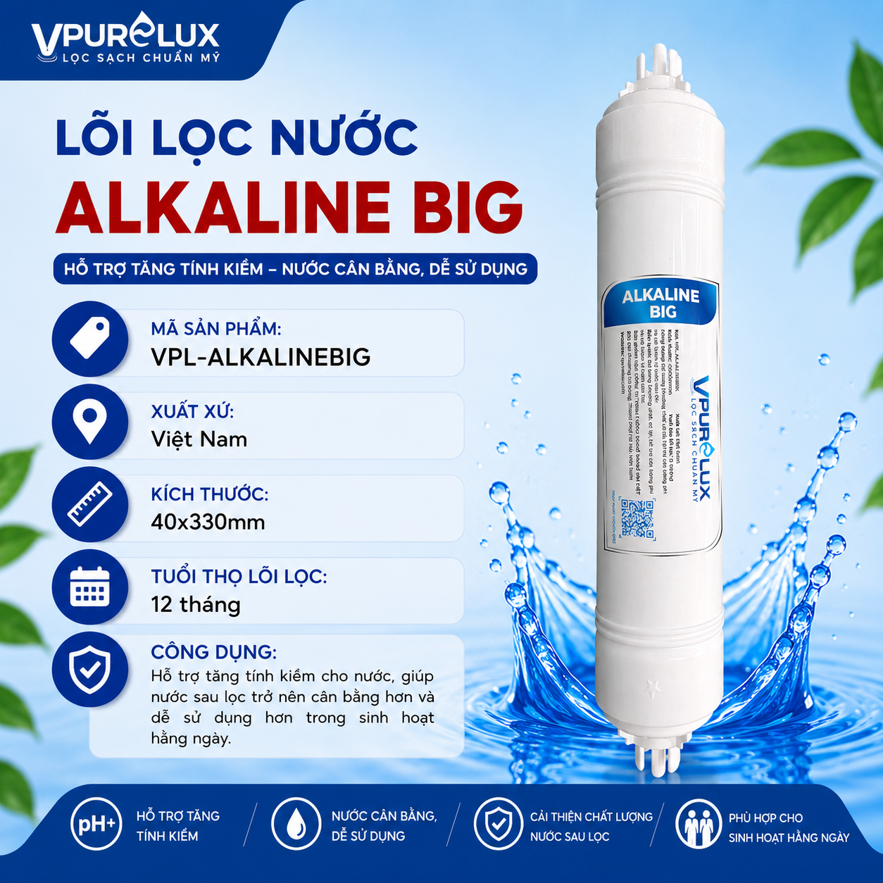 Lõi lọc nước Alkaline Big Vpurelux - Ảnh 3