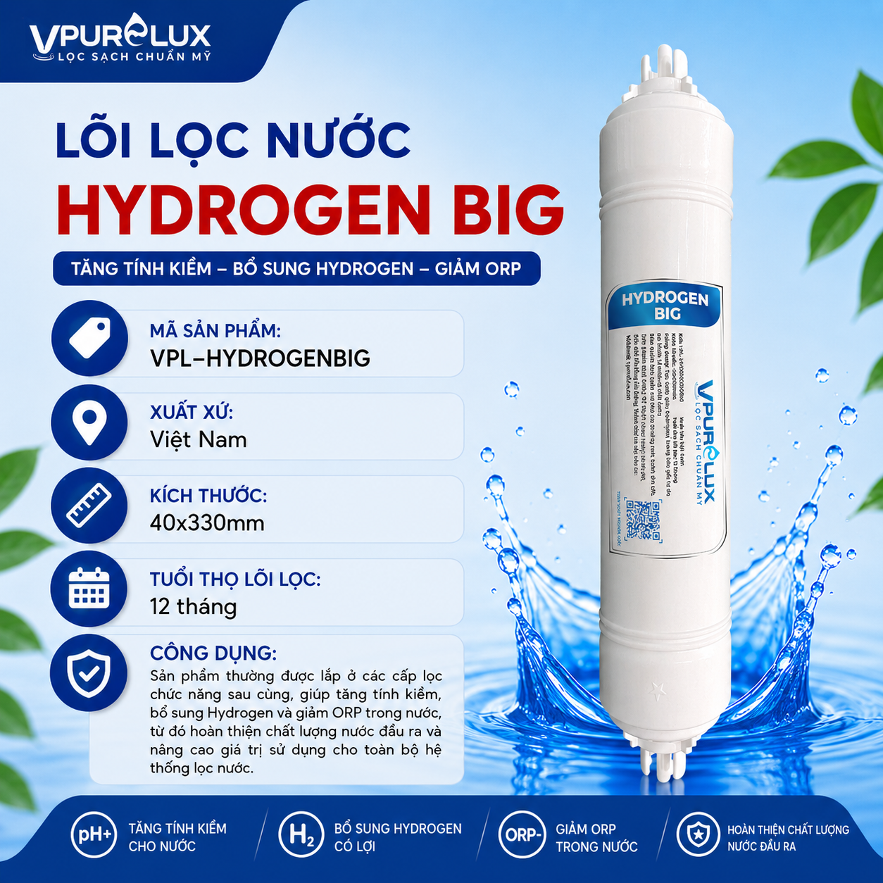 Lõi lọc nước Hydrogen Big Vpurelux - Ảnh 3