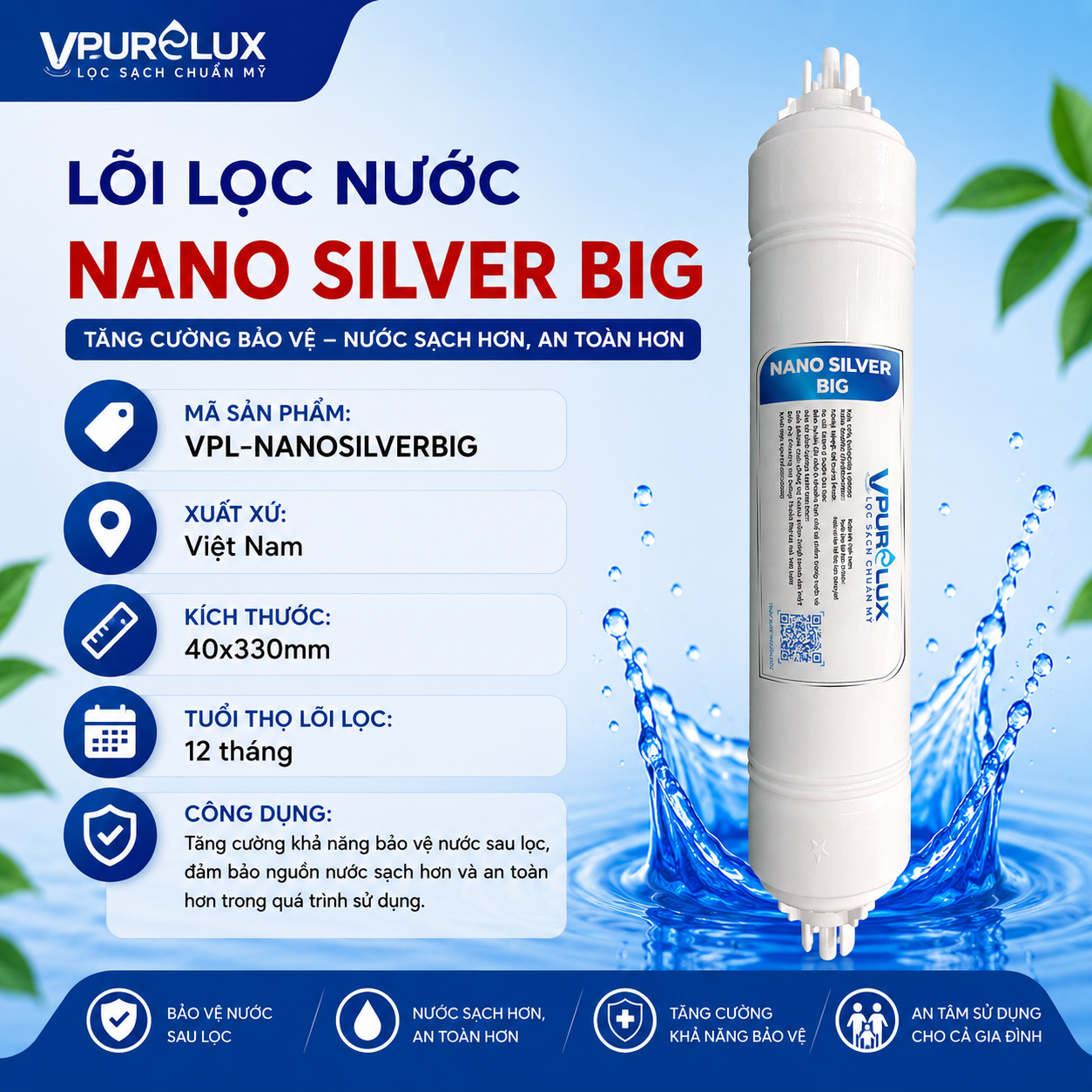Lõi lọc nước Nano Silver Big Vpurelux - Ảnh 3