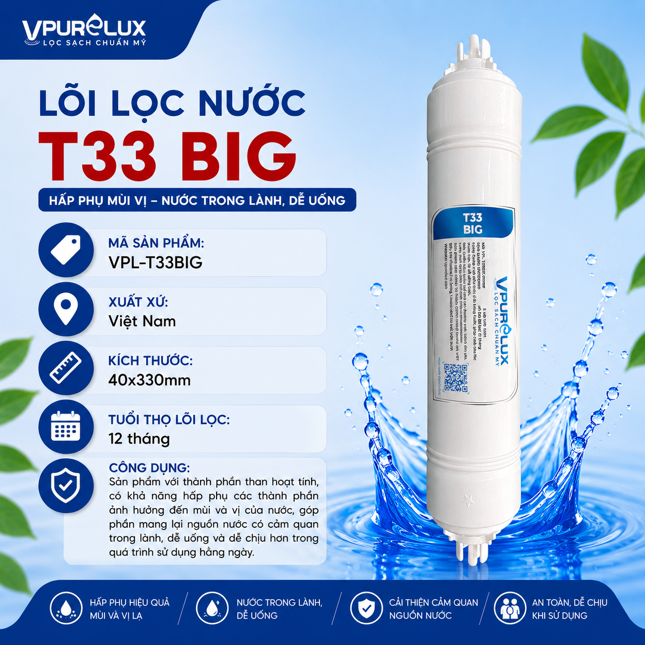Lõi lọc nước T33 Big Vpurelux - Ảnh 3