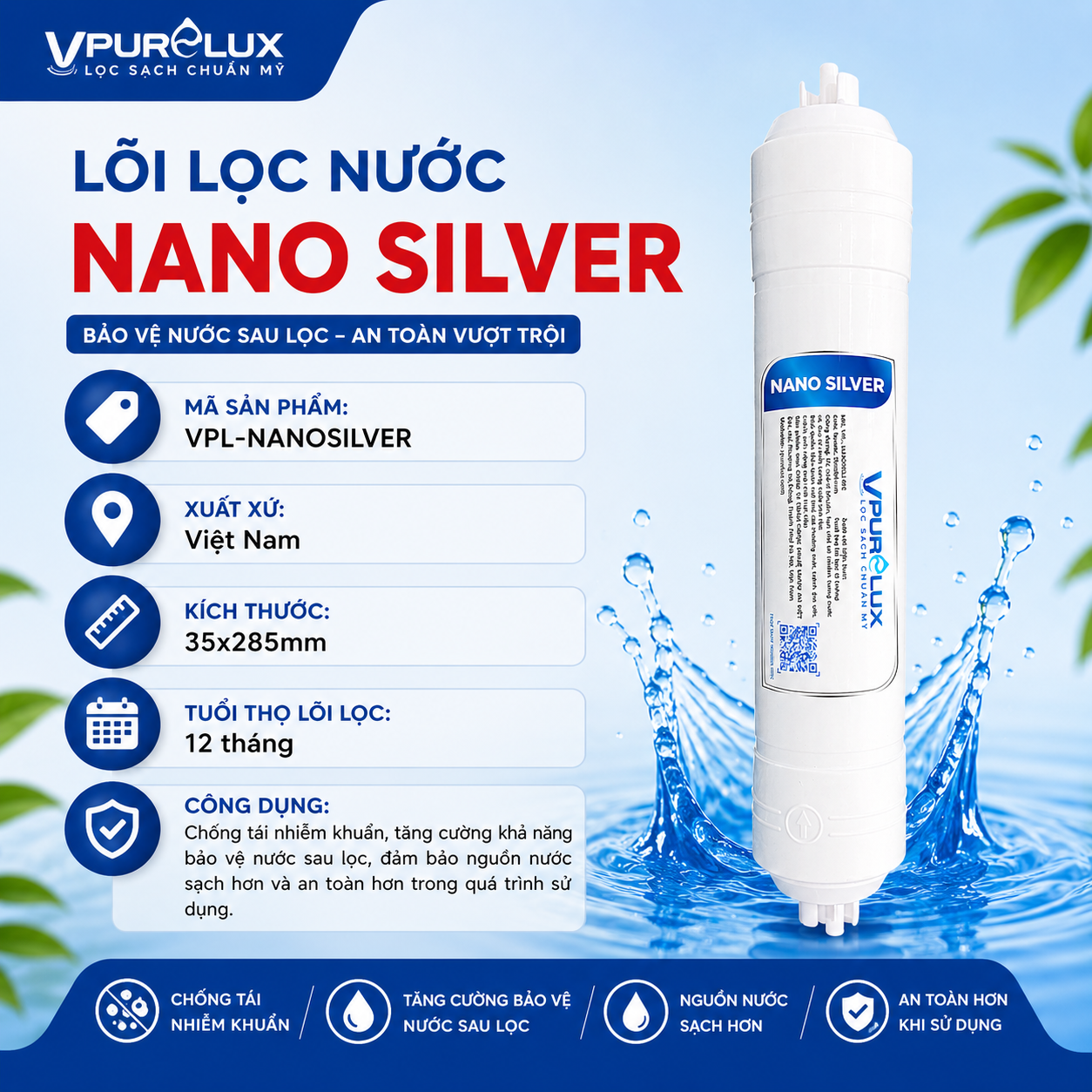 Lõi lọc nước Nano Silver Vpurelux - Ảnh 3
