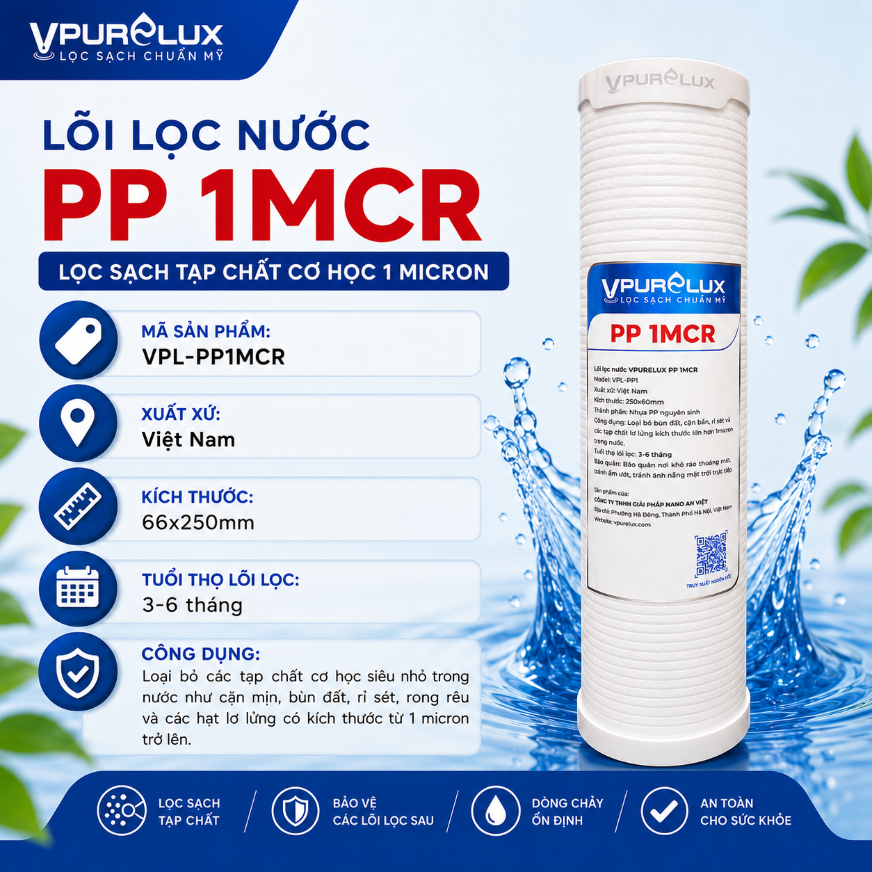 Lõi lọc nước PP 1mcr Vpurelux - Ảnh 3