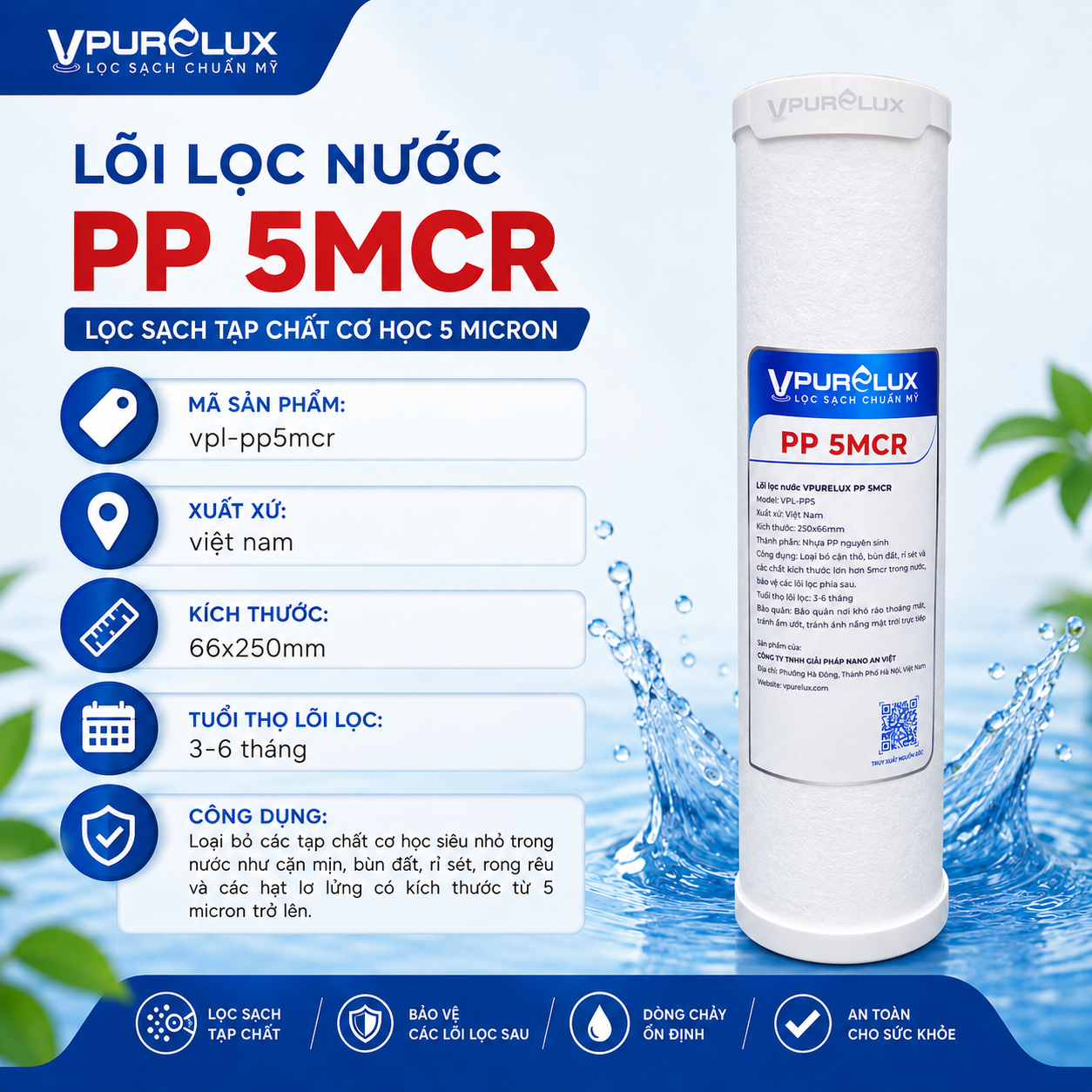 Lõi lọc nước PP 5mcr Vpurelux - Ảnh 3