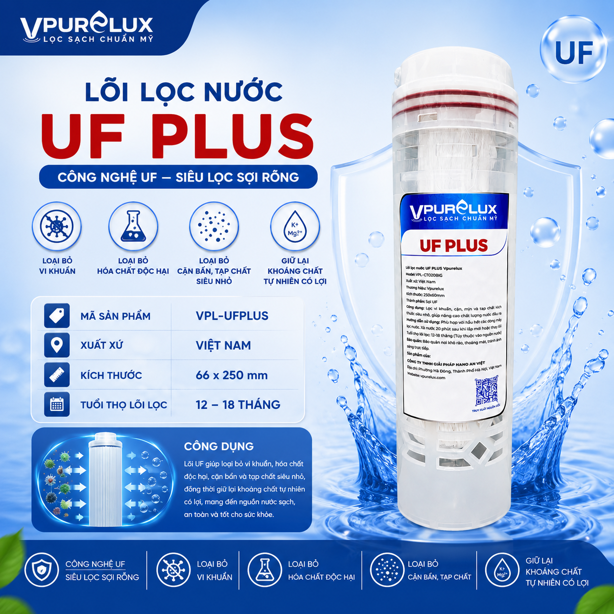 Màng lọc nước UF Plus Vpurelux - Ảnh 3