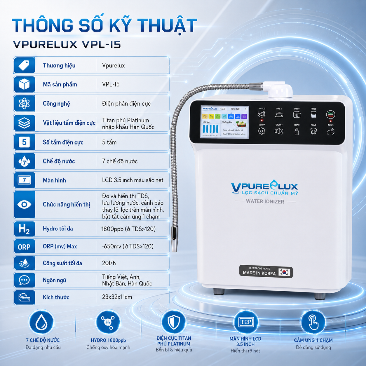 Máy điện giải Ion Kiềm VPL-I5 Vpurelux - Ảnh 5