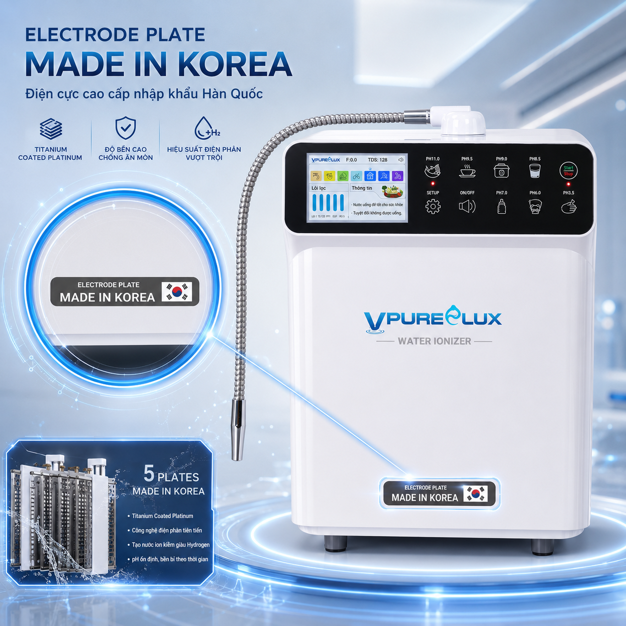 Máy điện giải Ion Kiềm VPL-I5 Vpurelux - Ảnh 3